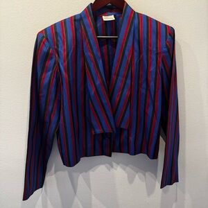 Vintage Striped Blue & Red 100% Silk Jacket